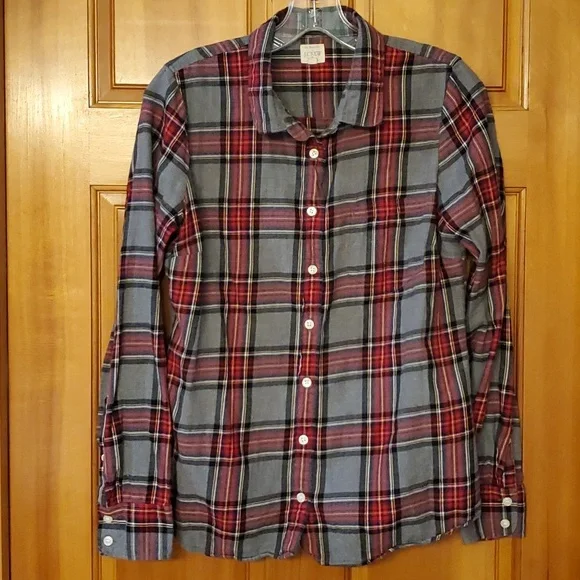 J. Crew Womans‎ Red & Gray Tartan Plaid Cotton Flannel Buttondown Shirt Size S - Picture 9 of 11
